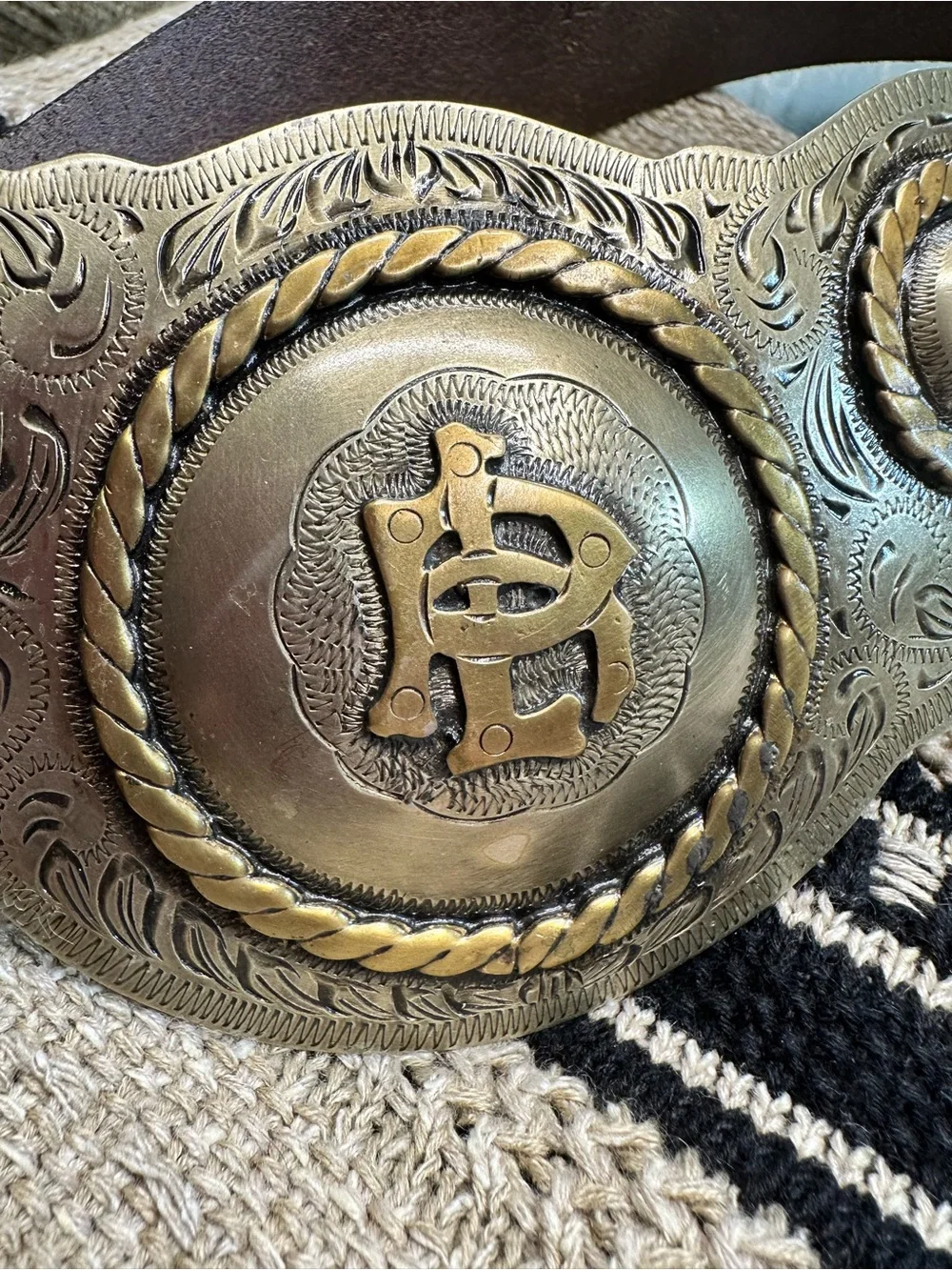 Ralph Lauren Southwestern Chocolate Brown Calf Santa Fe Plaque Buckle Belt